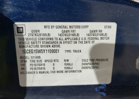 2000 Chevrolet Express z USA, uszkodzony, nr VIN 1GCEG15W5Y1109001